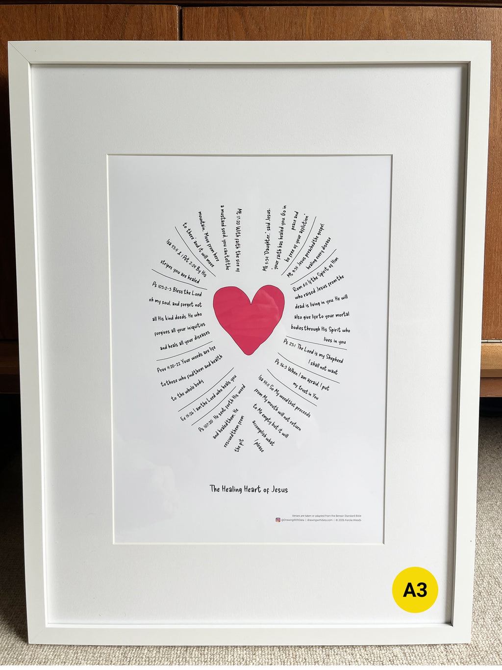 Healing Heart of Jesus Wall Art, Giclée Print with Healing Bible Verses, Christian Gift